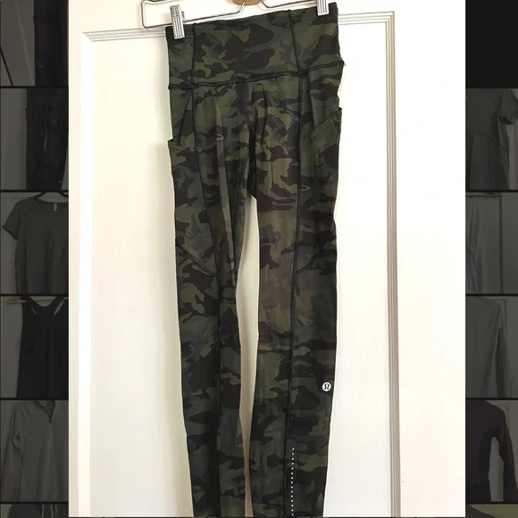 lululemon athletica, Pants & Jumpsuits, Lululemon Fast And Free Green Camo  Leggings 25 Size 2